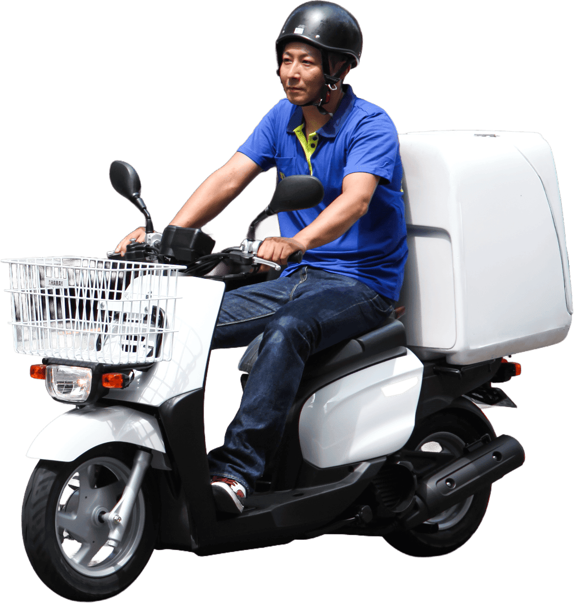 バイクでポスティングする配布スタッフ