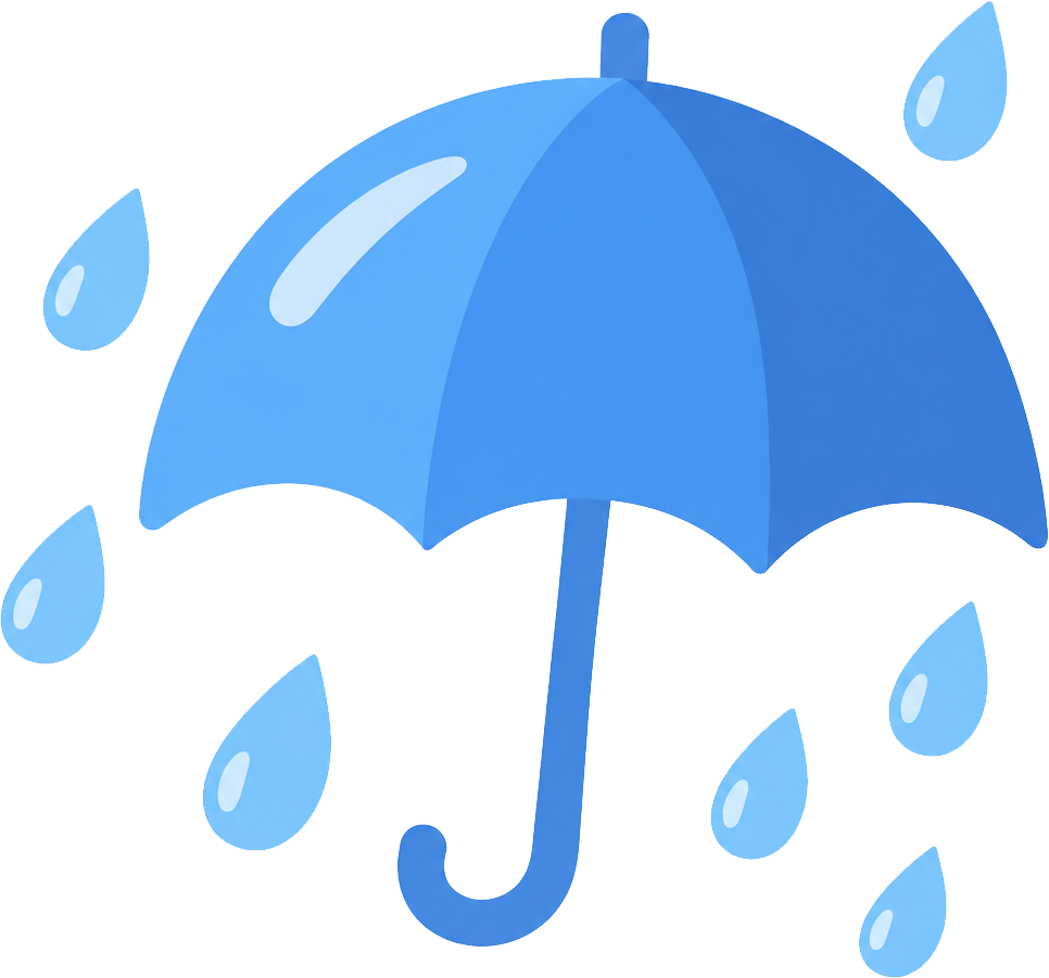 青い傘と雨粒のイラスト