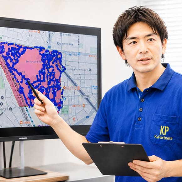 GPS REAL SYSTEMでリアルタイムの配布軌跡を確認する画面