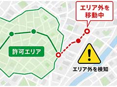 指定外エリアへの移動やルート変更をGPSで確認するイメージ
