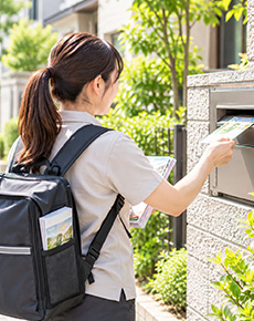 委託先の配布スタッフがチラシを配るイメージ