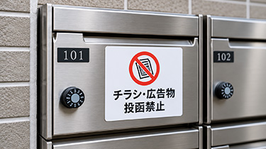 チラシ・広告物投函禁止の表示がある集合住宅の郵便受け