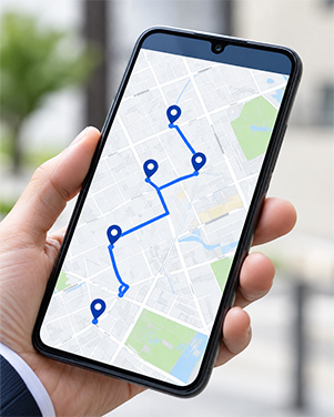 スマートフォンの地図ルートでGPS軌跡を確認するイメージ