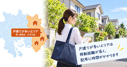 戸建てが多いエリアでは移動距離が長く、配布に時間がかかるイメージ