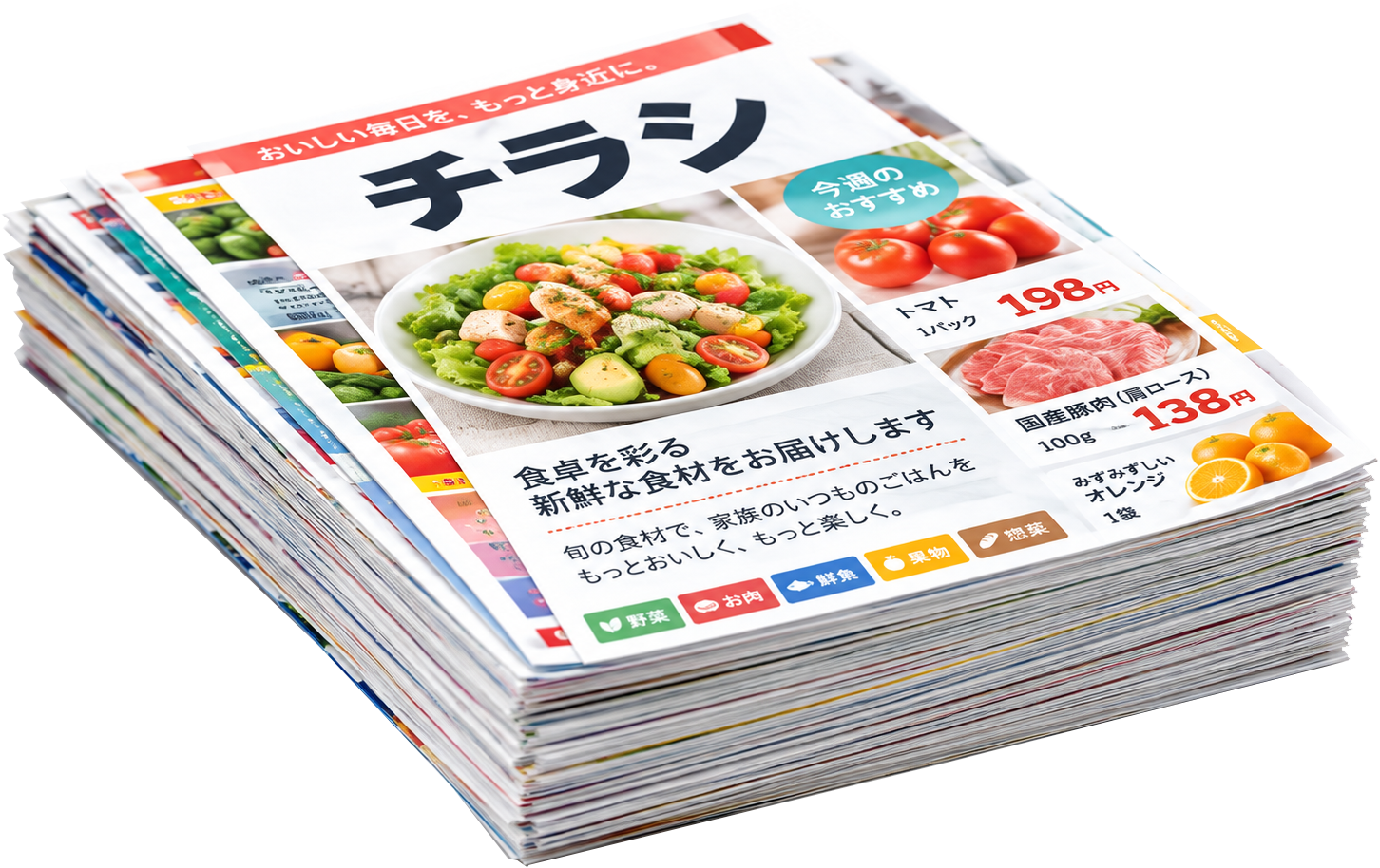 ポスティングに使用するチラシの束