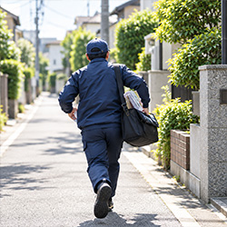 一定のペースで住宅街を進むスタッフ