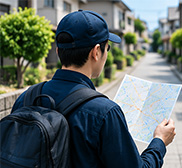 地図を見ながら配布エリアを確認する人
